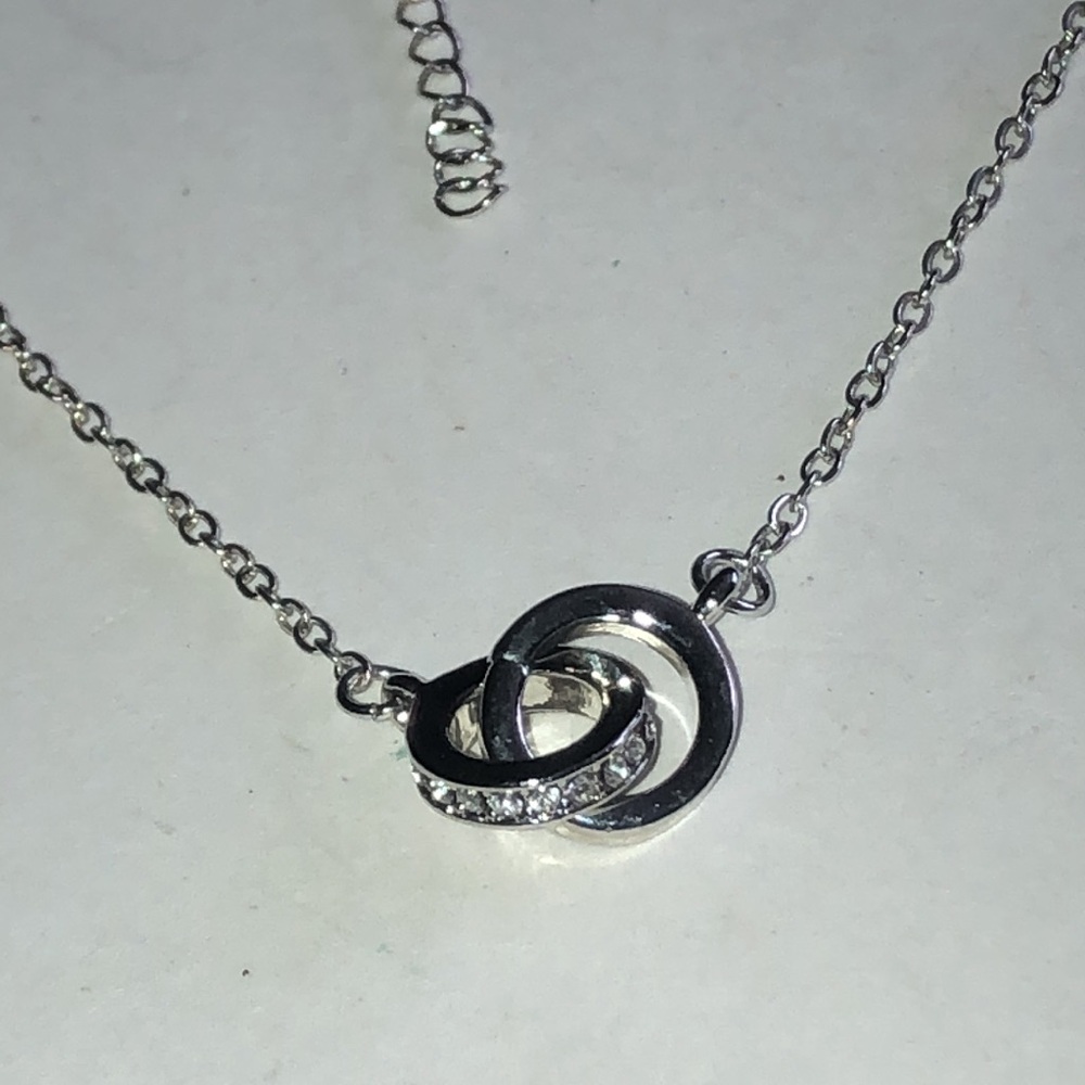 Silver Tone Interlocking Rhinestone Circle Pendan… - image 1